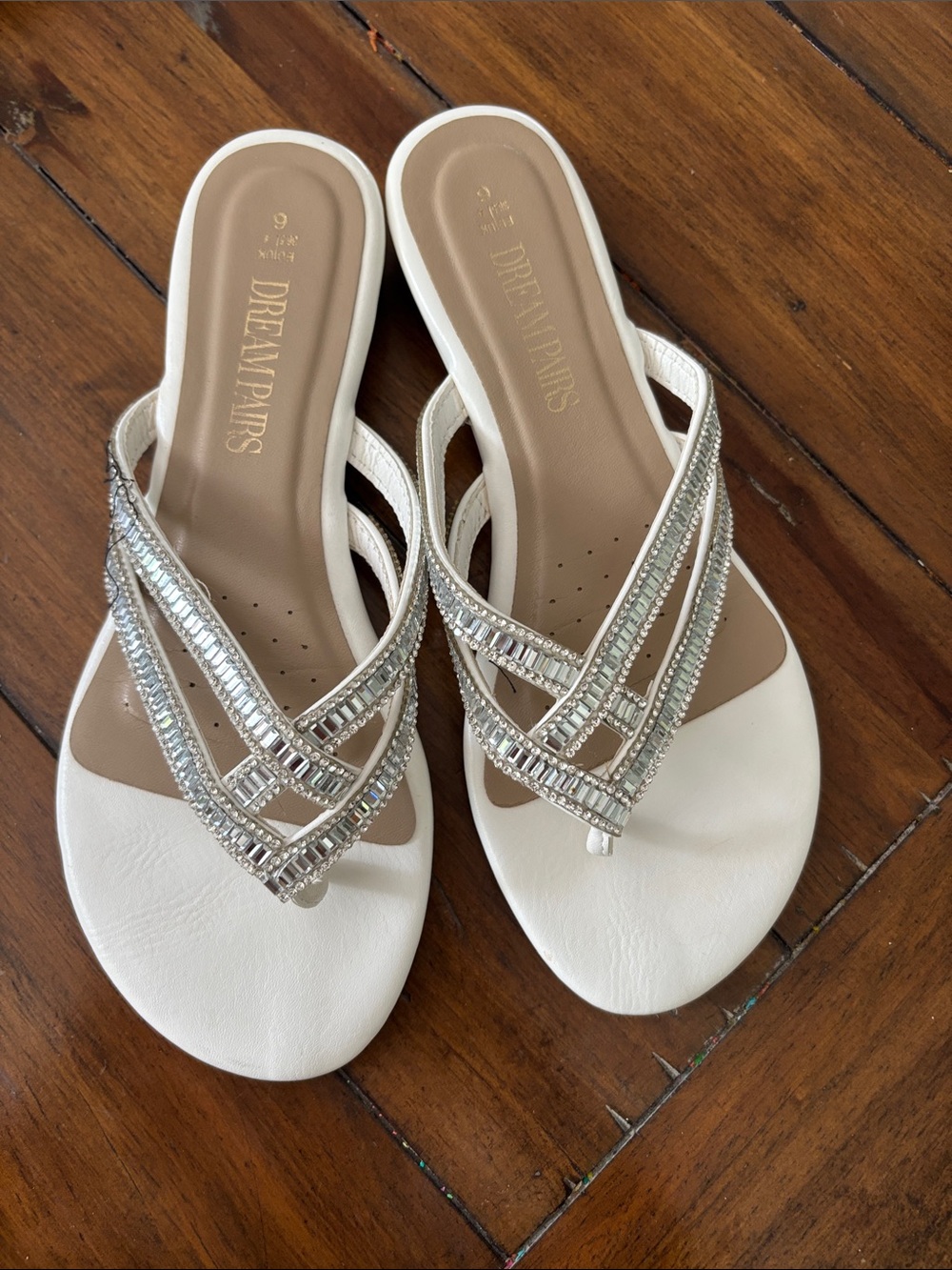 Dream Pairs White Crystal Embellished Slide Sandals